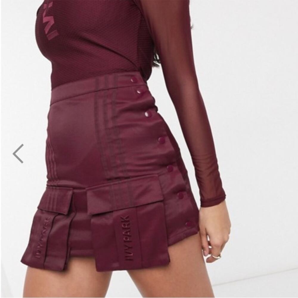 Adidas X Ivy Park Maroon Athleisure Cargo Side Snap Pocket Mini Skirt